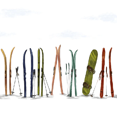 Papier peint panoramique skis colorés - Muralconcept