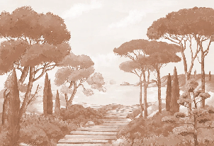 Papier peint balade dans les calanques terracotta