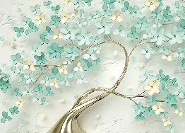 Papier peint Tree 3D Vert Gold - Muralconcept