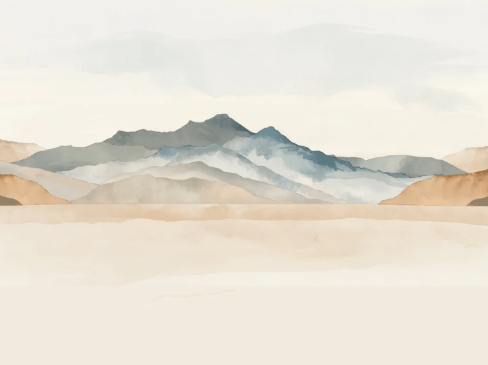 Papier peint panoramique montagne aquarelle pastel – Décor mural paysage apaisant - Muralconcept