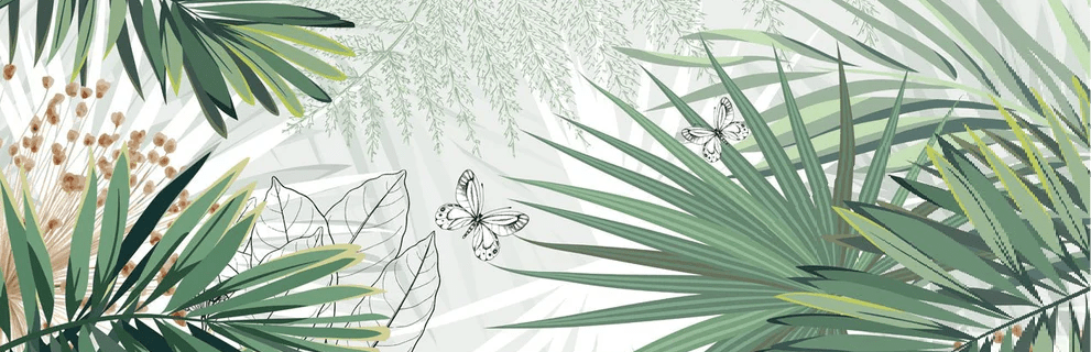 Papel pintado panorámico naturaleza palmera verde