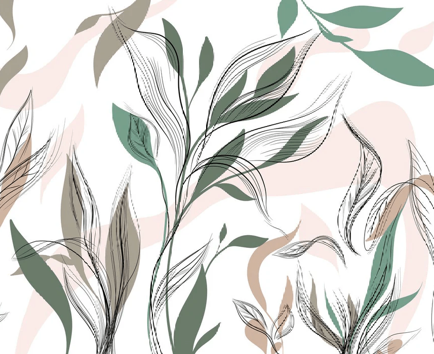 Papel pintado panorámico con motivos florales gráficos