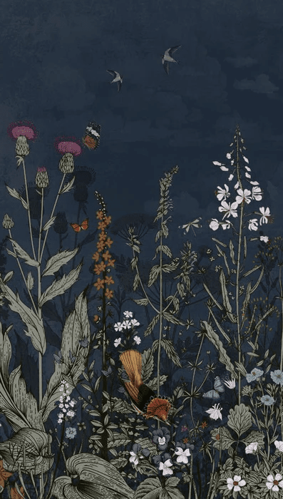 Papier peint panoramique bleu nuit floral - Muralconcept