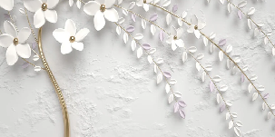 Papier peint panoramique trompe l'oeil arbre fleuri 3D