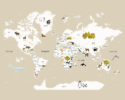 Papier peint Carte du monde en Francais enfant beige