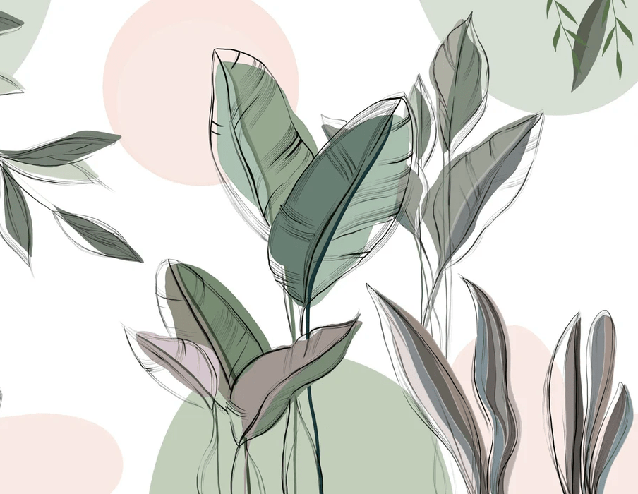 Papel pintado panorámico vegetal gráfico verde