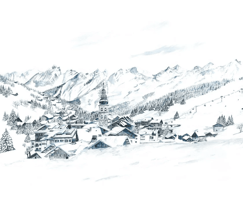 Papier peint panoramique La Clusaz en peinture - Muralconcept