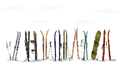 Papel pintado panorámico con esquís de colores