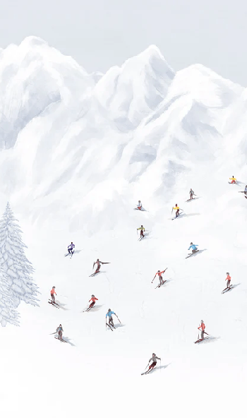 Papel pintado montaña esquiadores de colores