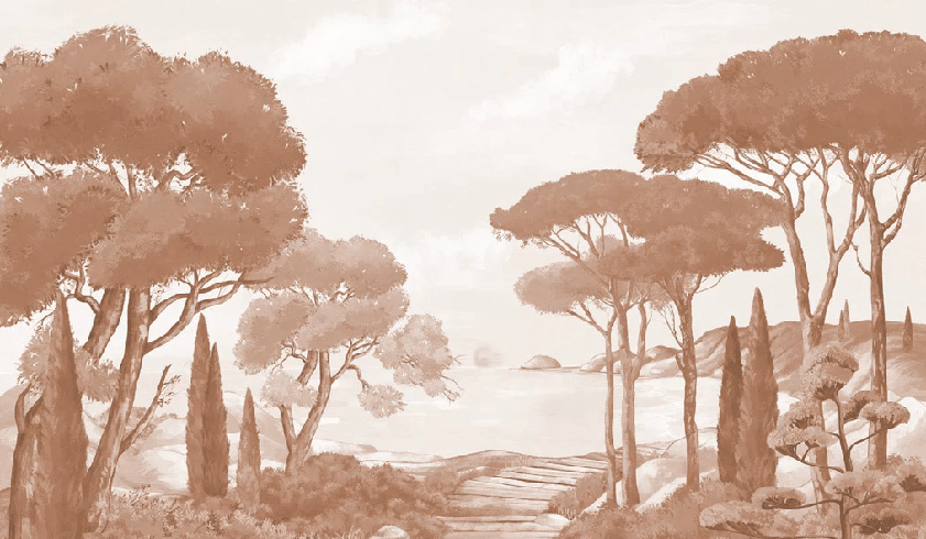 Papier peint balade dans les calanques terracotta