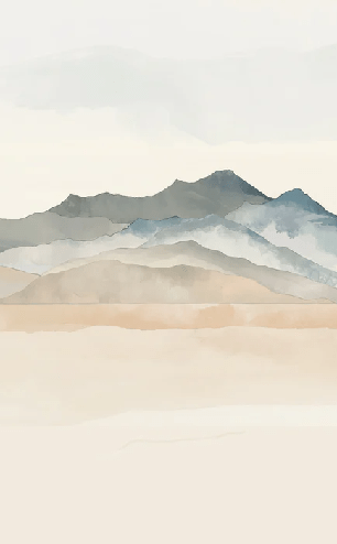 Papel pintado panorámico montaña acuarela pastel – Decoración mural paisaje relajante