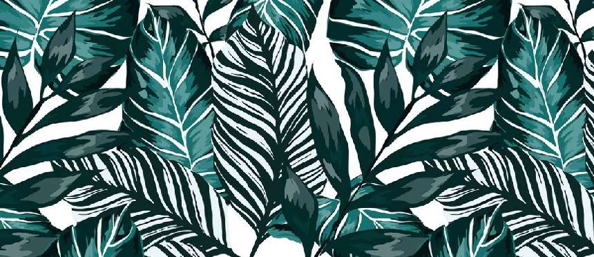 Papier peint intissé feuille couleur bleu paon - Muralconcept