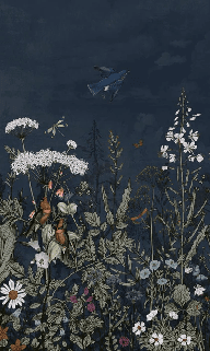 Papier peint panoramique bleu nuit floral - Muralconcept