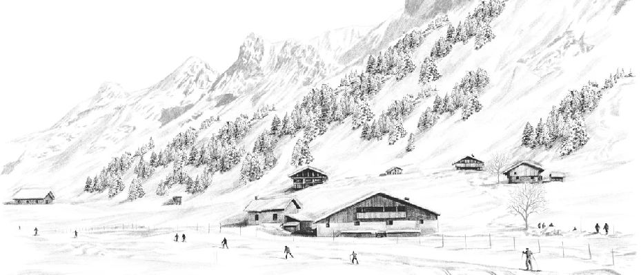 Papier peint Clusaz ski fond montagne Confins - Muralconcept