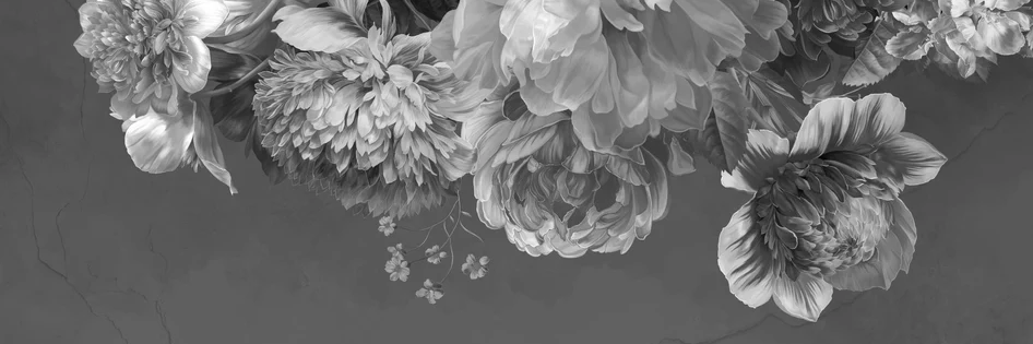 Papel pintado bistrot peonía blanco y negro