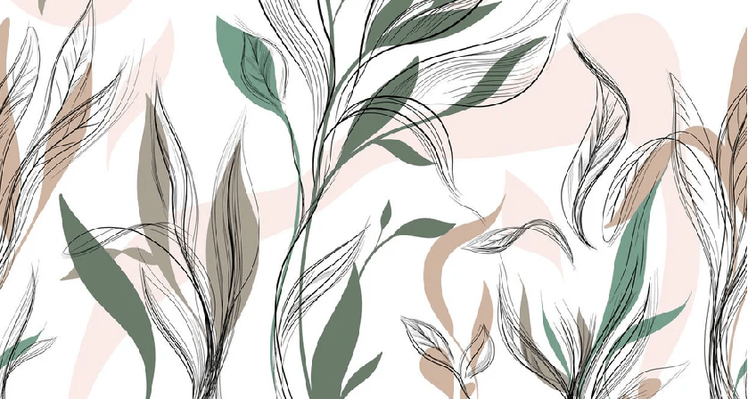 Papel pintado panorámico con motivos florales gráficos