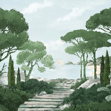 Papier peint balade dans les calanques vert