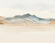 Papier peint panoramique montagne aquarelle pastel – Décor mural paysage apaisant - Muralconcept