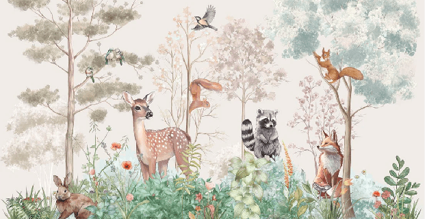 Papier peint chambre enfant nature magique beige