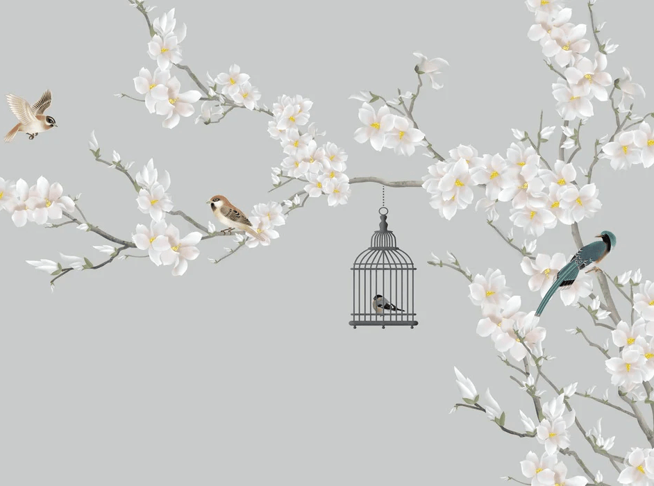 Papier peint salon romantique arbre en floraison