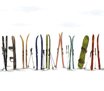 Papier peint panoramique skis colorés