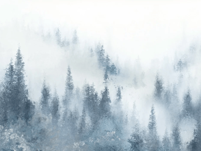 Papier peint sapin brume bleu aquarelle - Muralconcept