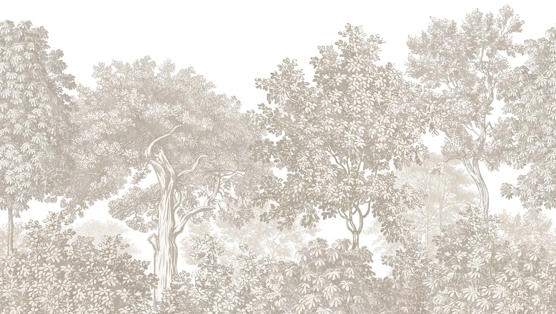 Papel pintado Paisaje bosque grabado beige