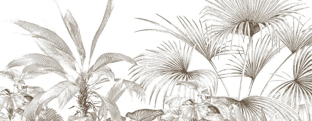 Papier peint tropical gravure monochrome