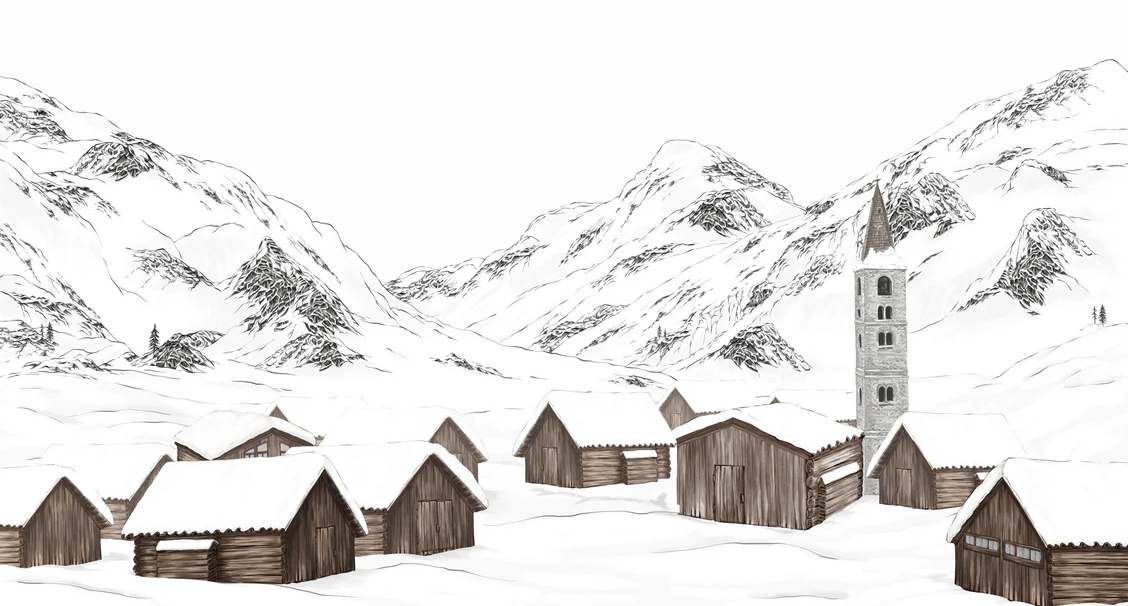 Papier peint village val d'Isère, XXL, tendance