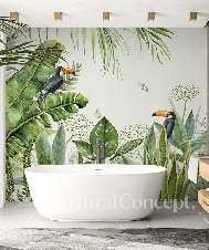 Papel pintado cuarto de baño selva pájaro exótico