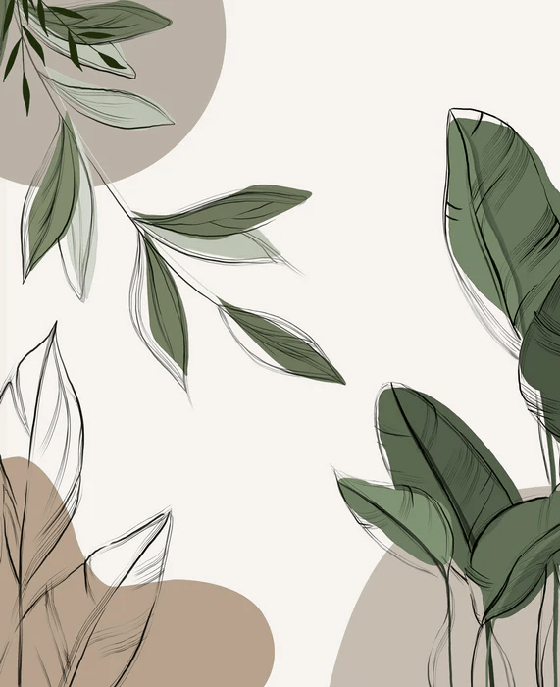 Papier peint panoramique végétal graphique taupe