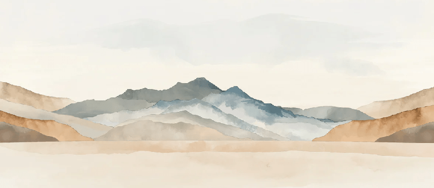 Papier peint panoramique montagne aquarelle pastel – Décor mural paysage apaisant - Muralconcept
