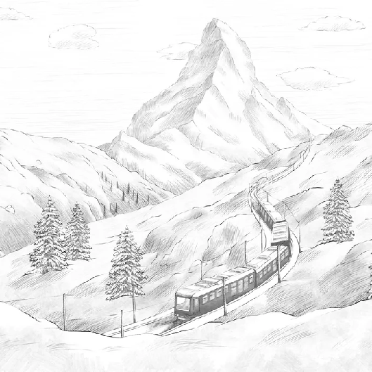 Papier peint panoramique Mont Cervin noir et blanc