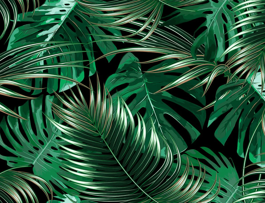 Papel pintado no tejido con grandes hojas verdes