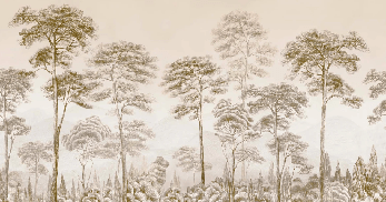 Papel pintado naturaleza bosque de pinos sepia