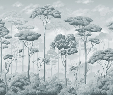 Papel pintado panorámico «Pinar voluptuoso azul plateado»