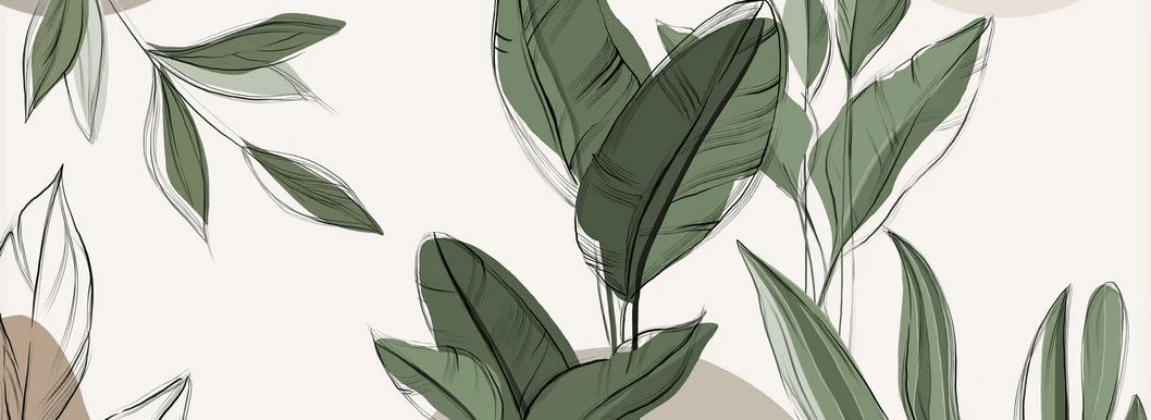 Papier peint panoramique végétal graphique taupe