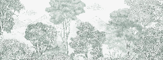 Papel pintado Panorámica de bosques verdes y montañas