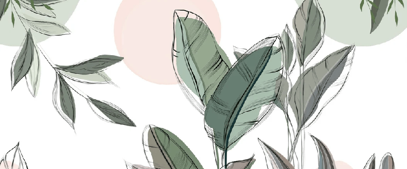 Papier peint panoramique végétal graphique vert - Muralconcept