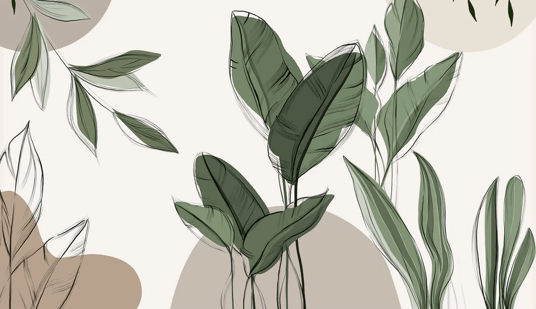 Papier peint panoramique végétal graphique taupe