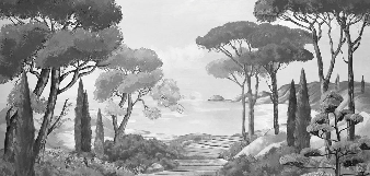 Papel pintado «Paseo por las calas» en blanco y negro