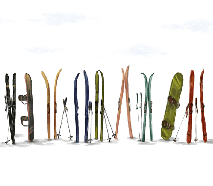 Papier peint panoramique skis colorés