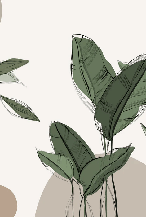 Papier peint panoramique végétal graphique taupe