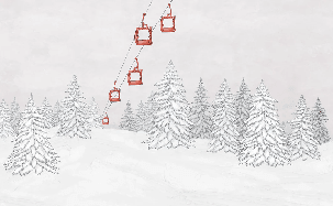 Papier peint montagne télécabine rouge - Muralconcept