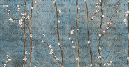 Papier peint panoramique branches japandi bleu - Muralconcept