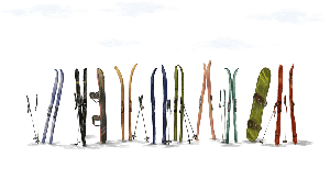 Papier peint panoramique skis colorés - Muralconcept