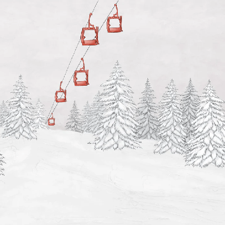 Papel pintado montaña telecabina roja