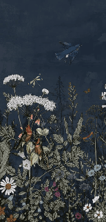 Papier peint panoramique bleu nuit floral - Muralconcept