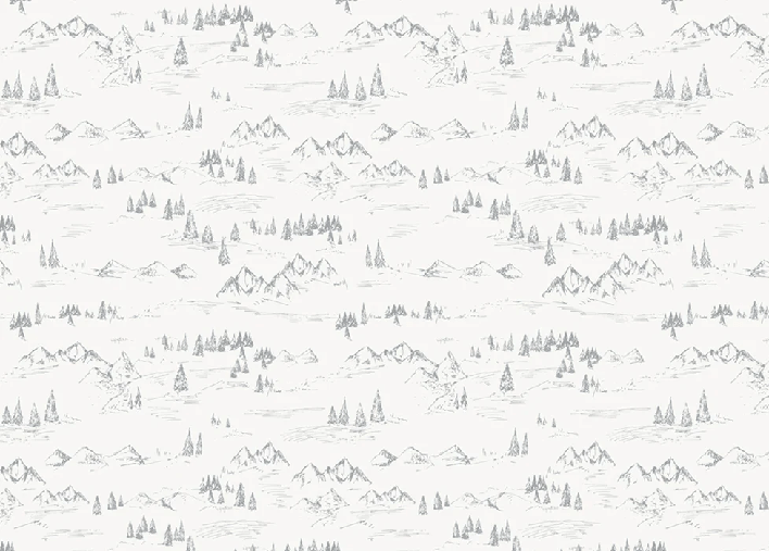 Montagna e abete illustrazione di carta da parati - Muralconcept