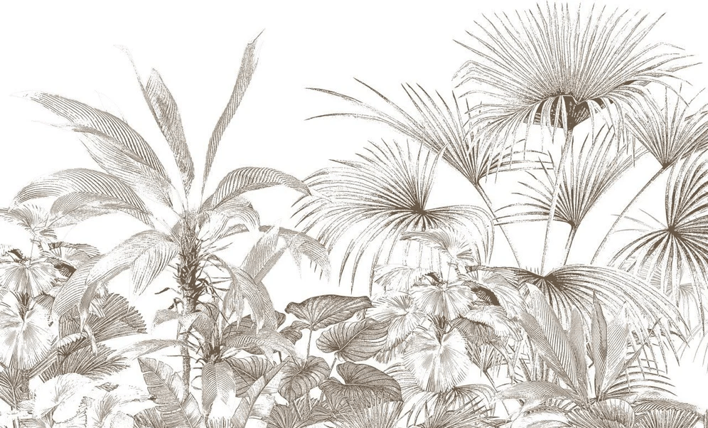 Papier peint tropical gravure monochrome